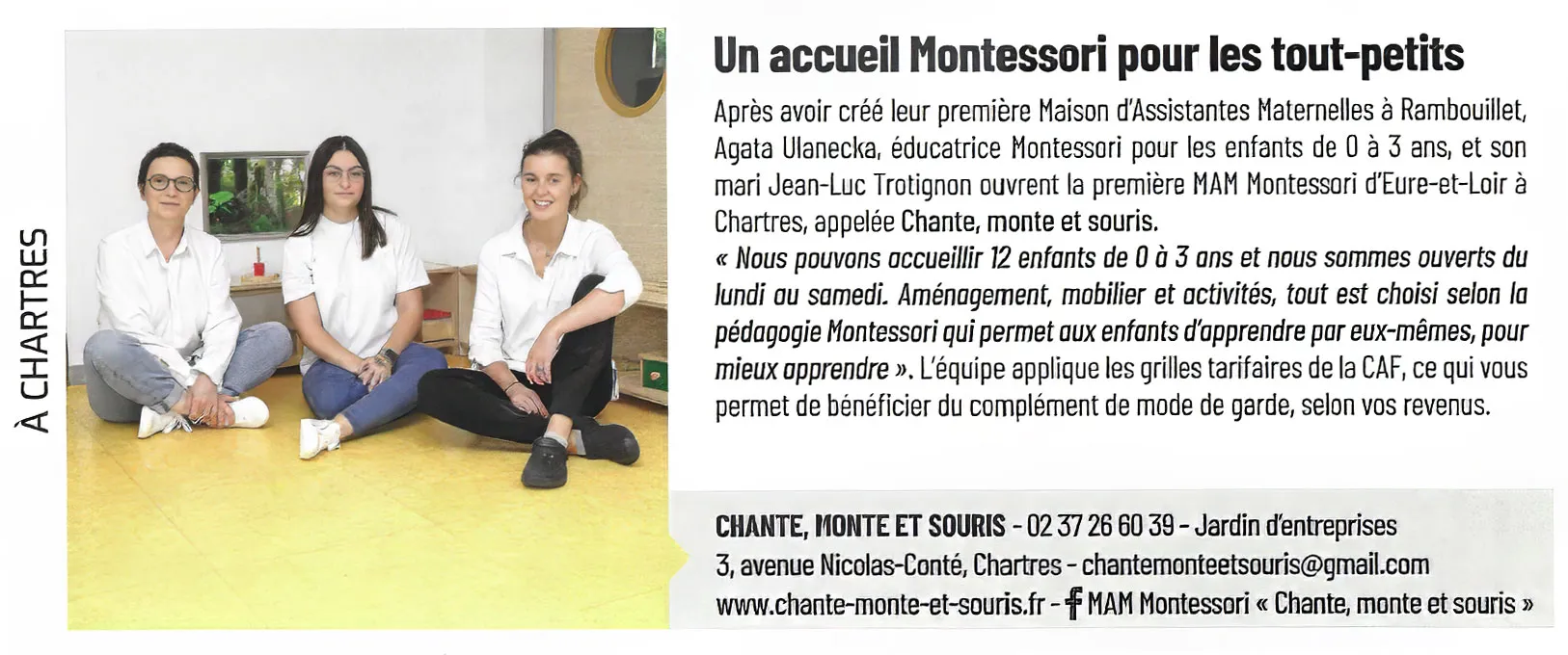 La MAM Montessori &laquo; Chante, Monte et Souris !  &raquo;  - La presse en parle.